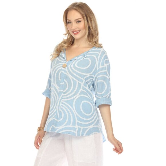 Light Blue Circle Print one button detail top - Picture 5 of 12